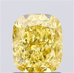 Picture of Lab Grown Diamond 1.30 Carats, CUSHION MODIFIED with  Cut, Fancy Vivid Yellow Color, VS2 Clarity and Certified by IGI