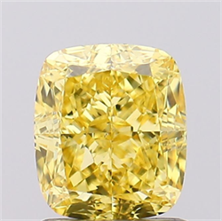 Picture of Lab Grown Diamond 1.27 Carats, CUSHION MODIFIED with  Cut, Fancy Vivid Yellow Color, VS2 Clarity and Certified by IGI