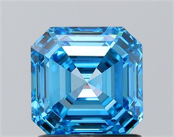 Picture of Lab Grown Diamond 1.50 Carats, Emerald with  Cut, Fancy Vivid Blue Color, VVS2 Clarity and Certified by IGI