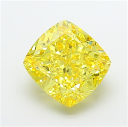 Picture of Lab Grown Diamond 5.53 Carats, CUSHION MODIFIED with  Cut, Fancy Vivid Yellow Color, VS1 Clarity and Certified by IGI