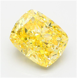Picture of Lab Grown Diamond 3.62 Carats, CUSHION MODIFIED with  Cut, Fancy Vivid Yellow Color, VS2 Clarity and Certified by IGI