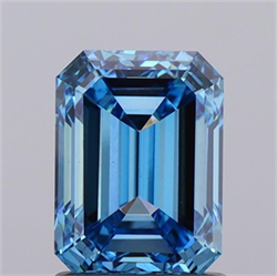 Picture of Lab Grown Diamond 1.56 Carats, Emerald with  Cut, Fancy Vivid Blue Color, VS1 Clarity and Certified by IGI