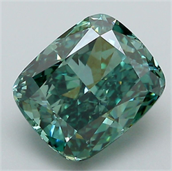 Picture of Lab Grown Diamond 2.90 Carats, CUSHION MODIFIED with  Cut, Fancy Vivid Green Color, VS1 Clarity and Certified by IGI