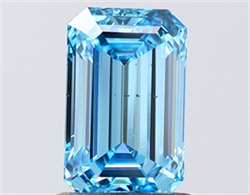 Picture of Lab Grown Diamond 1.50 Carats, Emerald with  Cut, Fancy Vivid Blue Color, VS2 Clarity and Certified by IGI