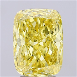 Picture of Lab Grown Diamond 4.03 Carats, CUSHION MODIFIED with  Cut, Fancy Vivid Yellow Color, VS2 Clarity and Certified by IGI