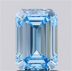 Picture of Lab Grown Diamond 1.50 Carats, Emerald with  Cut, Fancy Intense Blue Color, VVS2 Clarity and Certified by IGI