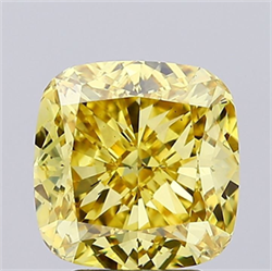 Picture of Lab Grown Diamond 4.03 Carats, CUSHION MODIFIED with  Cut, Fancy Vivid Yellow Color, VS2 Clarity and Certified by IGI
