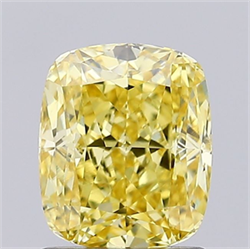 Picture of Lab Grown Diamond 1.42 Carats, CUSHION MODIFIED with  Cut, Fancy Vivid Yellow Color, VS2 Clarity and Certified by IGI
