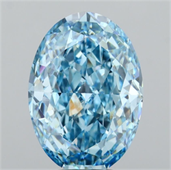 Picture of Lab Grown Diamond 4.53 Carats, Oval with  Cut, Fancy Vivid Blue Color, VVS2 Clarity and Certified by IGI