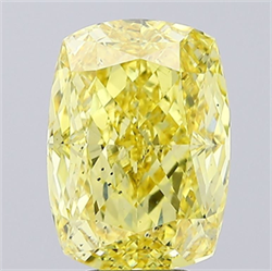 Picture of Lab Grown Diamond 6.13 Carats, CUSHION MODIFIED with  Cut, Fancy Intense Yellow Color, VS2 Clarity and Certified by IGI