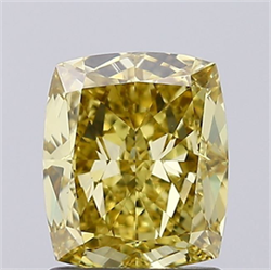 Picture of Lab Grown Diamond 1.50 Carats, CUSHION MODIFIED with  Cut, Fancy Vivid Yellow Color, VS1 Clarity and Certified by IGI