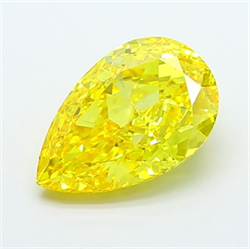 Picture of Lab Grown Diamond 3.81 Carats, Pear with  Cut, Fancy Vivid Yellow Color, VS2 Clarity and Certified by IGI