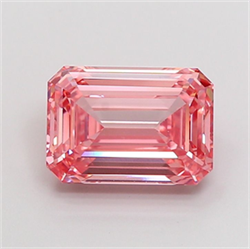 Picture of Lab Grown Diamond 4.98 Carats, Emerald with  Cut, Fancy Vivid Pink Color, VVS2 Clarity and Certified by IGI