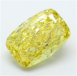 Picture of Lab Grown Diamond 6.03 Carats, CUSHION MODIFIED with  Cut, Fancy Vivid Yellow Color, VS2 Clarity and Certified by IGI