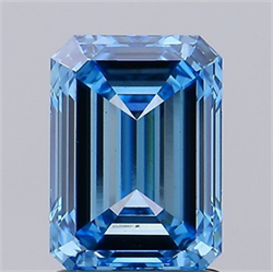 Picture of Lab Grown Diamond 1.80 Carats, Emerald with  Cut, Fancy Vivid Blue Color, VS1 Clarity and Certified by IGI