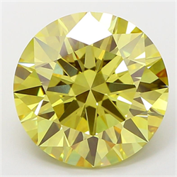 Picture of Lab Grown Diamond 6.04 Carats, Round with Ideal Cut, Fancy Vivid Yellow Color, VVS2 Clarity and Certified by IGI