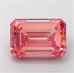 Picture of Lab Grown Diamond 6.77 Carats, Emerald with  Cut, Fancy Vivid Pink Color, VVS2 Clarity and Certified by IGI