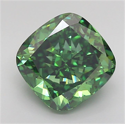 Picture of Lab Grown Diamond 3.10 Carats, CUSHION MODIFIED with  Cut, Fancy Vivid Green Color, VS1 Clarity and Certified by IGI
