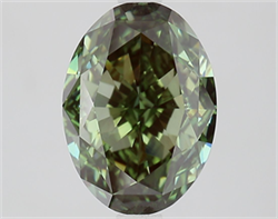 Picture of Lab Grown Diamond 3.08 Carats, Oval with  Cut, Fancy Vivid Green Color, VS1 Clarity and Certified by IGI