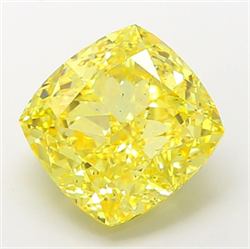 Picture of Lab Grown Diamond 6.05 Carats, CUSHION MODIFIED with  Cut, Fancy Vivid Yellow Color, VS2 Clarity and Certified by IGI