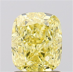 Picture of Lab Created Diamond 1.52 Carats, Cushion with  Cut, Fancy Vivid Yellow Color, VS1 Clarity and Certified by IGI