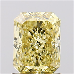 Picture of Lab Created Diamond 1.10 Carats, Radiant with  Cut, Fancy Vivid Yellow Color, VVS2 Clarity and Certified by IGI