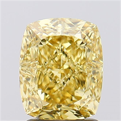 Picture of Lab Created Diamond 2.17 Carats, Cushion with  Cut, Fancy Vivid Yellow Color, VS1 Clarity and Certified by IGI