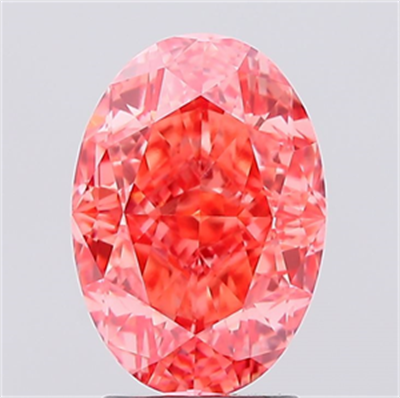 Lab Created Diamond 3.14 Carats, Oval with  Cut, Fancy Vivid Pink Color, VVS2 Clarity and Certified by IGI, Stock 3474234