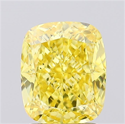 Picture of Lab Created Diamond 2.50 Carats, Cushion with  Cut, Fancy Vivid Yellow Color, VS2 Clarity and Certified by IGI