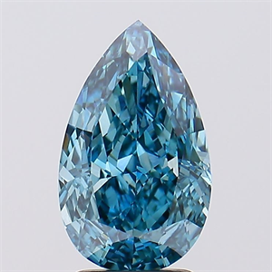 Picture of Lab Created Diamond 3.01 Carats, Pear with  Cut, Fancy Vivid Blue Color, VS2 Clarity and Certified by IGI