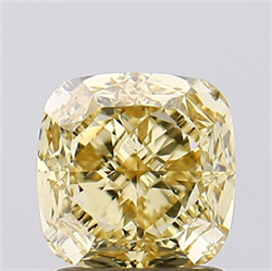 Picture of Lab Created Diamond 1.60 Carats, SQUARE CUSHION with  Cut, Fancy Intense Yellow Color, VVS2 Clarity and Certified by IGI