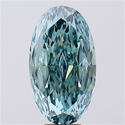 Picture of Lab Created Diamond 7.08 Carats, Oval with  Cut, Fancy Vivid Greenish Blue Color, VS1 Clarity and Certified by IGI