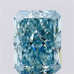 Picture of Lab Created Diamond 5.57 Carats, Radiant with  Cut, Fancy Vivid Greenish Blue Color, VS1 Clarity and Certified by IGI