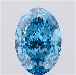 Picture of Lab Created Diamond 2.53 Carats, Oval with  Cut, Fancy Vivid Blue Color, VS1 Clarity and Certified by IGI