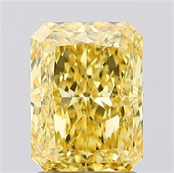 Picture of Lab Created Diamond 2.04 Carats, Radiant with  Cut, Fancy Vivid Yellow Color, VVS2 Clarity and Certified by IGI