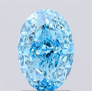 Picture of Lab Created Diamond 2.01 Carats, Oval with  Cut, Fancy Vivid Blue Color, VS2 Clarity and Certified by IGI