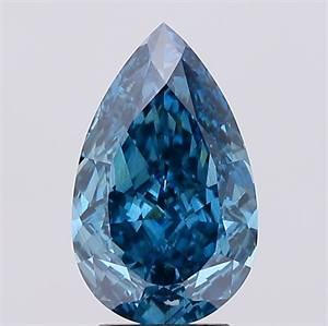 Picture of Lab Created Diamond 3.08 Carats, Pear with  Cut, Fancy Vivid Blue Color, VS2 Clarity and Certified by IGI