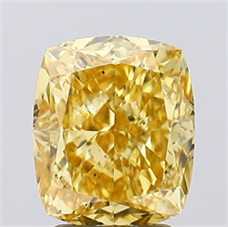 Picture of Lab Created Diamond 3.17 Carats, Cushion with  Cut, Fancy Vivid Yellow Color, VS2 Clarity and Certified by IGI