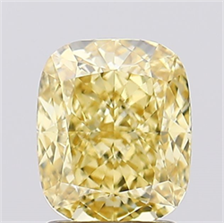 Picture of Lab Created Diamond 2.22 Carats, Cushion with  Cut, Fancy Intense Yellow Color, VVS2 Clarity and Certified by IGI