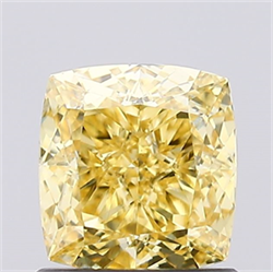 Picture of Lab Created Diamond 1.02 Carats, Cushion with  Cut, Fancy Vivid Yellow Color, VS1 Clarity and Certified by IGI