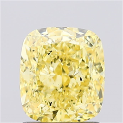 Picture of Lab Created Diamond 1.52 Carats, Cushion with  Cut, Fancy Vivid Yellow Color, VS2 Clarity and Certified by IGI
