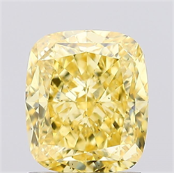 Picture of Lab Created Diamond 1.54 Carats, Cushion with  Cut, Fancy Vivid Yellow Color, VS2 Clarity and Certified by IGI