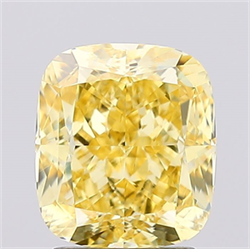 Picture of Lab Created Diamond 2.54 Carats, Cushion with  Cut, Fancy Vivid Yellow Color, VS1 Clarity and Certified by IGI