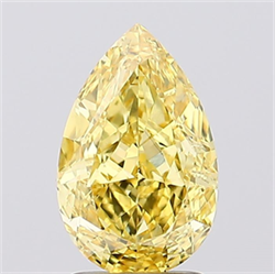 Picture of Lab Created Diamond 2.24 Carats, Pear with  Cut, Fancy Vivid Yellow Color, VS2 Clarity and Certified by IGI