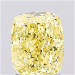 Picture of Lab Created Diamond 1.41 Carats, Cushion with  Cut, Fancy Vivid Yellow Color, VS2 Clarity and Certified by IGI