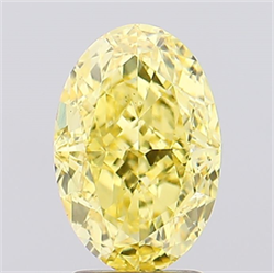 Picture of Lab Created Diamond 3.08 Carats, Oval with  Cut, Fancy Vivid Yellow Color, VS2 Clarity and Certified by IGI