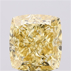 Picture of Lab Created Diamond 3.64 Carats, Cushion with  Cut, Fancy Intense Yellow Color, VS2 Clarity and Certified by IGI