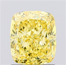 Picture of Lab Created Diamond 1.40 Carats, Cushion with  Cut, Fancy Vivid Yellow Color, VS1 Clarity and Certified by IGI