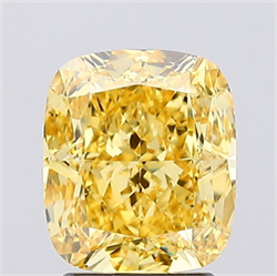 Picture of Lab Created Diamond 2.73 Carats, Cushion with  Cut, Fancy Vivid Yellow Color, VS1 Clarity and Certified by IGI