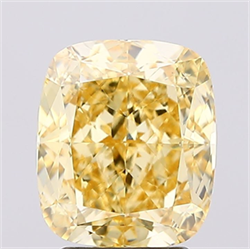 Picture of Lab Created Diamond 3.51 Carats, Cushion with  Cut, Fancy Intense Yellow Color, VS1 Clarity and Certified by IGI